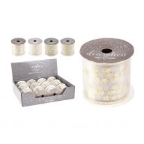 Stuha dekoračná, organza 63x2700 mm - šampaň (4 motívy)