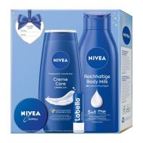 Nivea gift set Classic Love Creme Care shower gel 250ml+body milk 400ml+cream 30ml+Original Labello 4,8 g