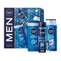 Nivea gift set men Strong Power shower gel 250ml+ shampoo 250 ml+deo 150ml+labello 5,5ml