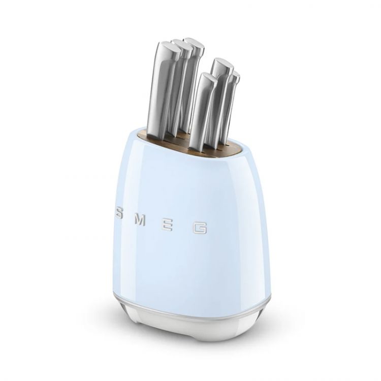 SMEG Retro Style blok nožov so 6 nožmi - pastelovo modrý KBSF02PB