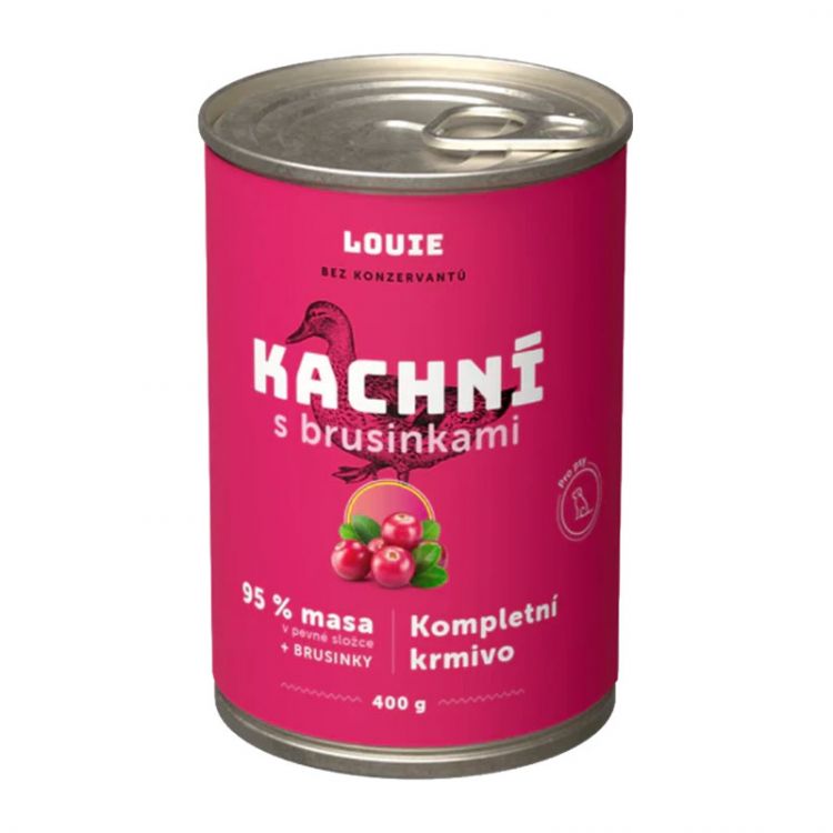LOUIE kačacie mäso (95 % v pevnej časti) s brusnicami a prebiotikami 400 g