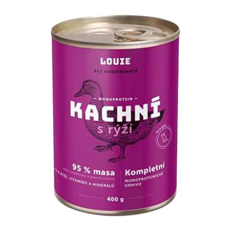 LOUIE kačacie mäso (95 % v pevnej časti), s ryžou a prebiotikami 400 g