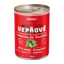 LOUIE konzerva pre psov - bravčové mäso so špenátom a prebiotikami 400 g