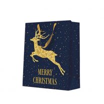 Darčeková taška vianočná 20x10x25 cm Gold Deer PREMIUM