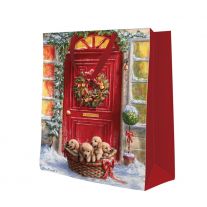 Darčeková taška vianočná 26,5x13x33,5 cm Basket with Puppies