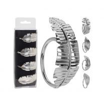 Dekoračné obrúčky na obrúsky - List strieborný, sada 4 ks