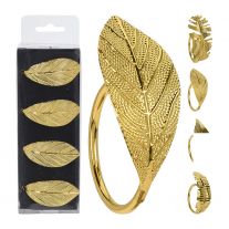 Dekoračné obrúčky na obrúsky - List zlatý, sada 4 ks