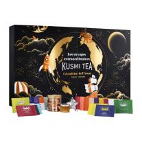 KUS BIO  Darčekové balenie čajov , marmelády a sitka na čaj  v podobe veľkého  otváracieho  adventného kaléndára