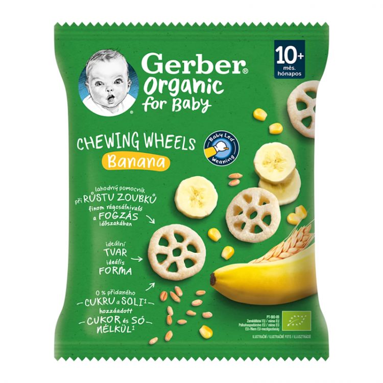 GERBER Organic chewing wheels chrumkavé kolieska s banánom 28 g