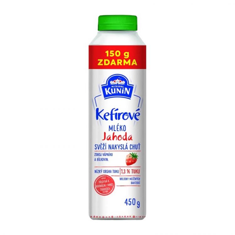 KUNÍN Kefírove mlieko jahoda 300g+ 150g zdarma