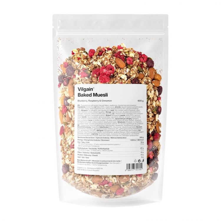 Vilgain Pečené müsli čučoriedky, maliny & škorice 600 g