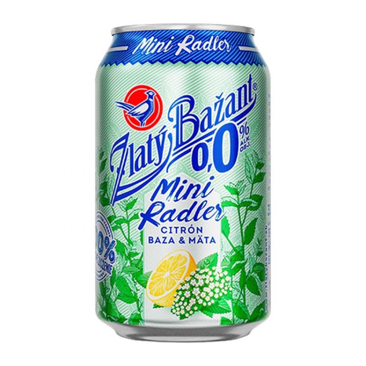 Zlatý Bažant radler 0,0% Citrón-Baza-Mäta 330ml plech