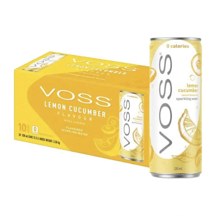 VOSS perlivá voda, príchuť citrón-uhorka 0,33l Plech