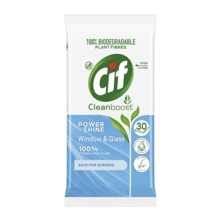 Cif utierky 30 ks Power&Shine Window&Glass Biodegradable