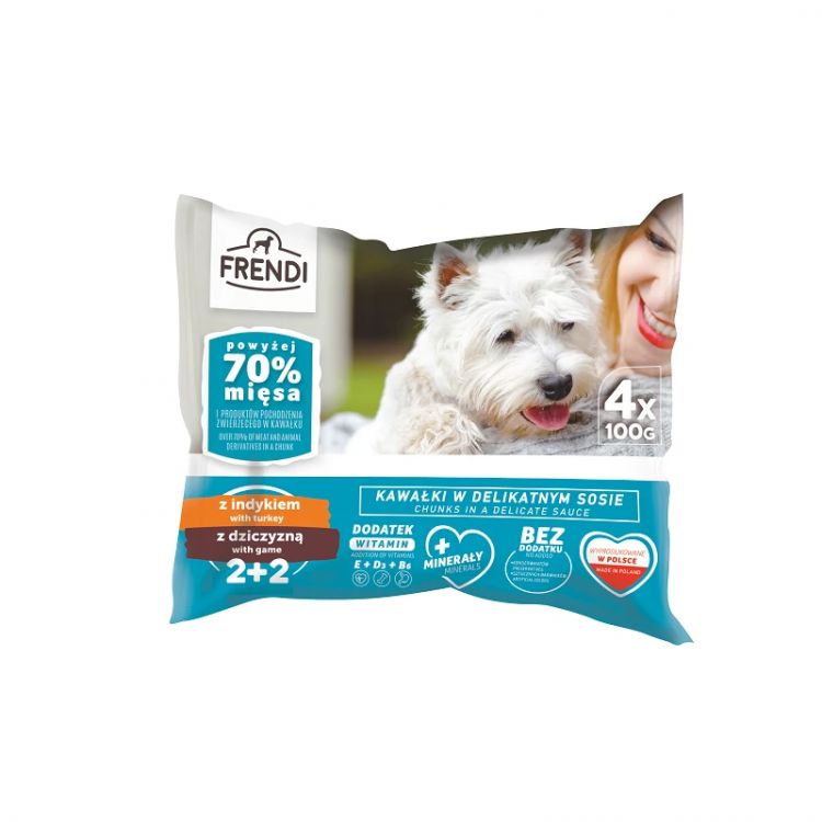 FRENDI Kapsička 4 x 100g Kapsičky pre psy 2x morka, 2 x zverina