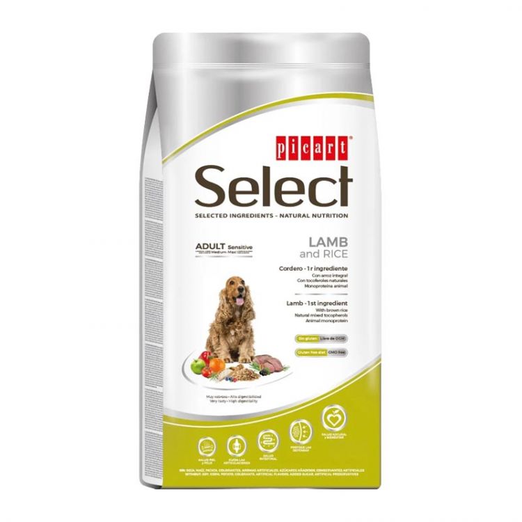 SELECT ADULT SENSITIVE  Superprémiové krmivo s prírodnými ingredienciami určené pre citlivé psy jahňa + ryža 3kg
