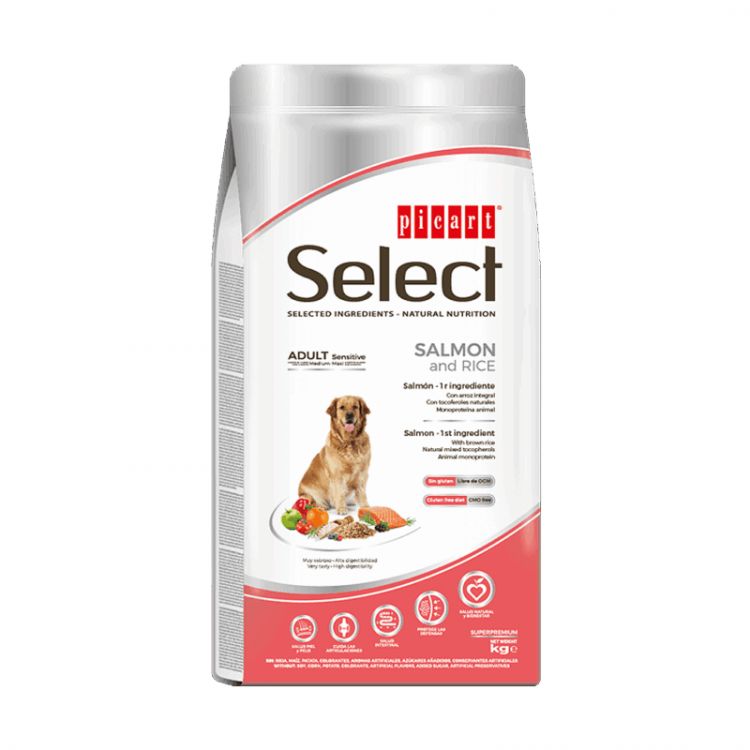 SELECT ADULT SENSITIVE  Superprémiové krmivo sprírodnými ingredienciami určené pre citlivé psy  losos + ryža 3kg