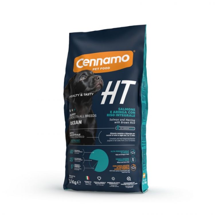 HT OCEAN PUPPY Superprémiové krmivo pre šteňatá so zníženým obsahom obilnín losos + sleď + hnedá ryža 1,5kg