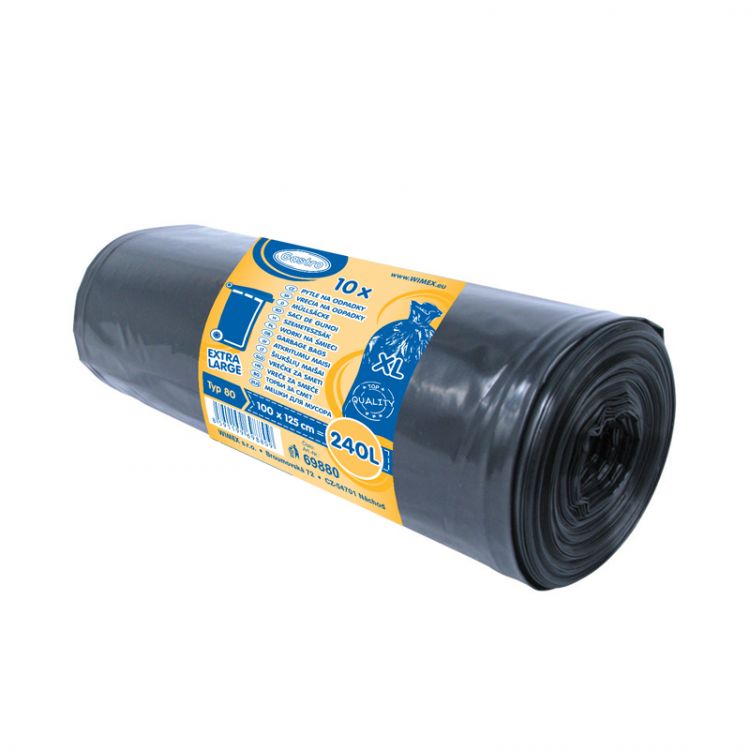 Vrecia na odpad 240 l čierne 100x125 cm /hrúbka 60mic/  10 ks