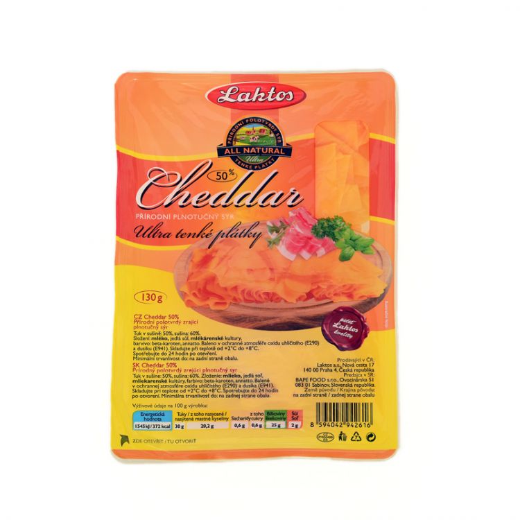 Laktos Cheddar 50% ultratenké plátky 130g