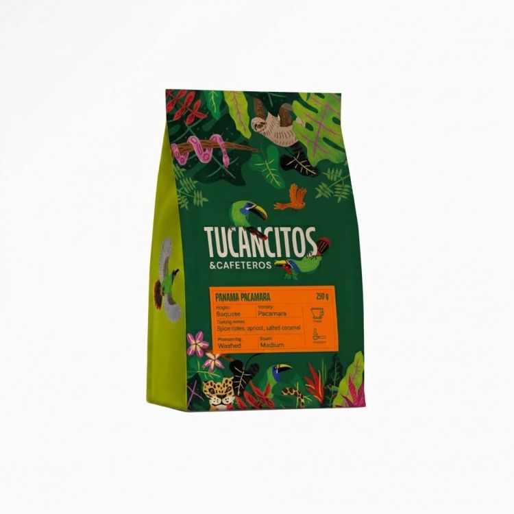 Tucancitos & Cafeteros Panama Pacamara, omni, zrno 250 g