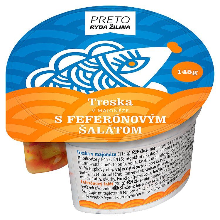 Ryba Žilina Preto Treska v majonéze s feferónovým šalátom 145 g - eDELIA.sk