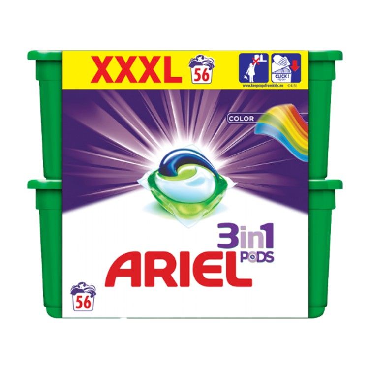 Ariel Color 3 v 1 Gélové kapsuly na pranie 56 ks