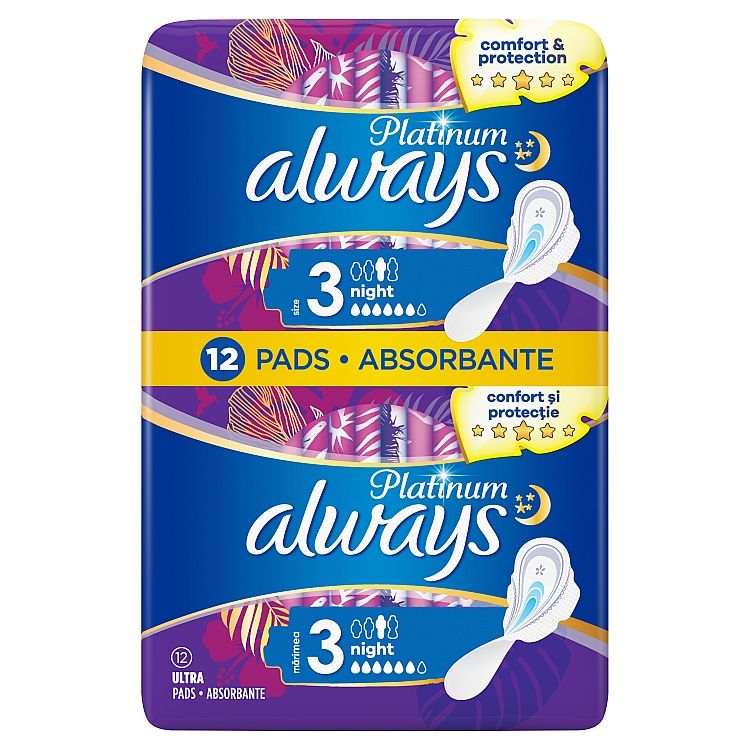 Always Platinum Night Menštruačné Vložky S Krídelkami (Veľkosť 3) 12 ks - eDELIA.sk