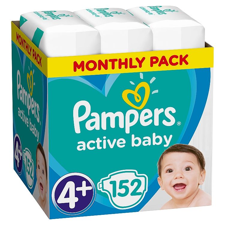 Pampers Active Baby Veľ. 4+, 152 Plienok, 10-15 kg
