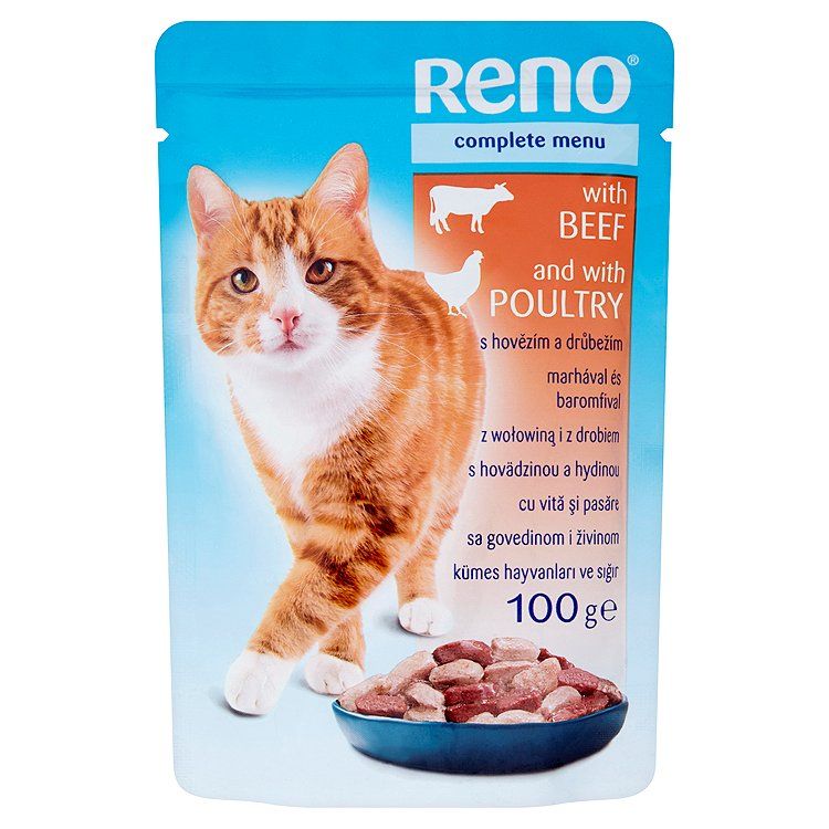 Reno Kompletné krmivo pre dospelé mačky s hovädzinou a hydinou 100 g - eDELIA.sk