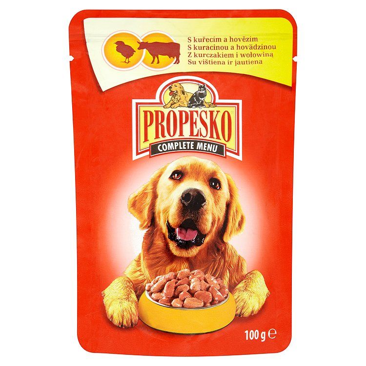 Propesko Kompletné krmivo pre dospelých psov s kuracinou a hovädzinou 100 g - eDELIA.sk