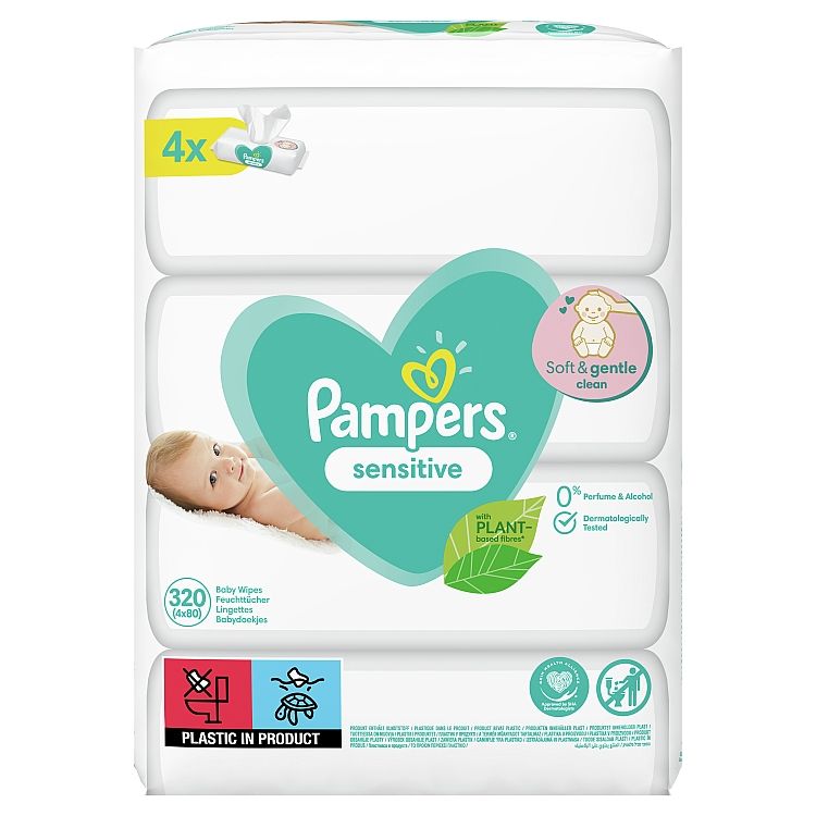Pampers Sensitive Vlhčené Obrúsky 4ks Balení = 320 Obrúskov